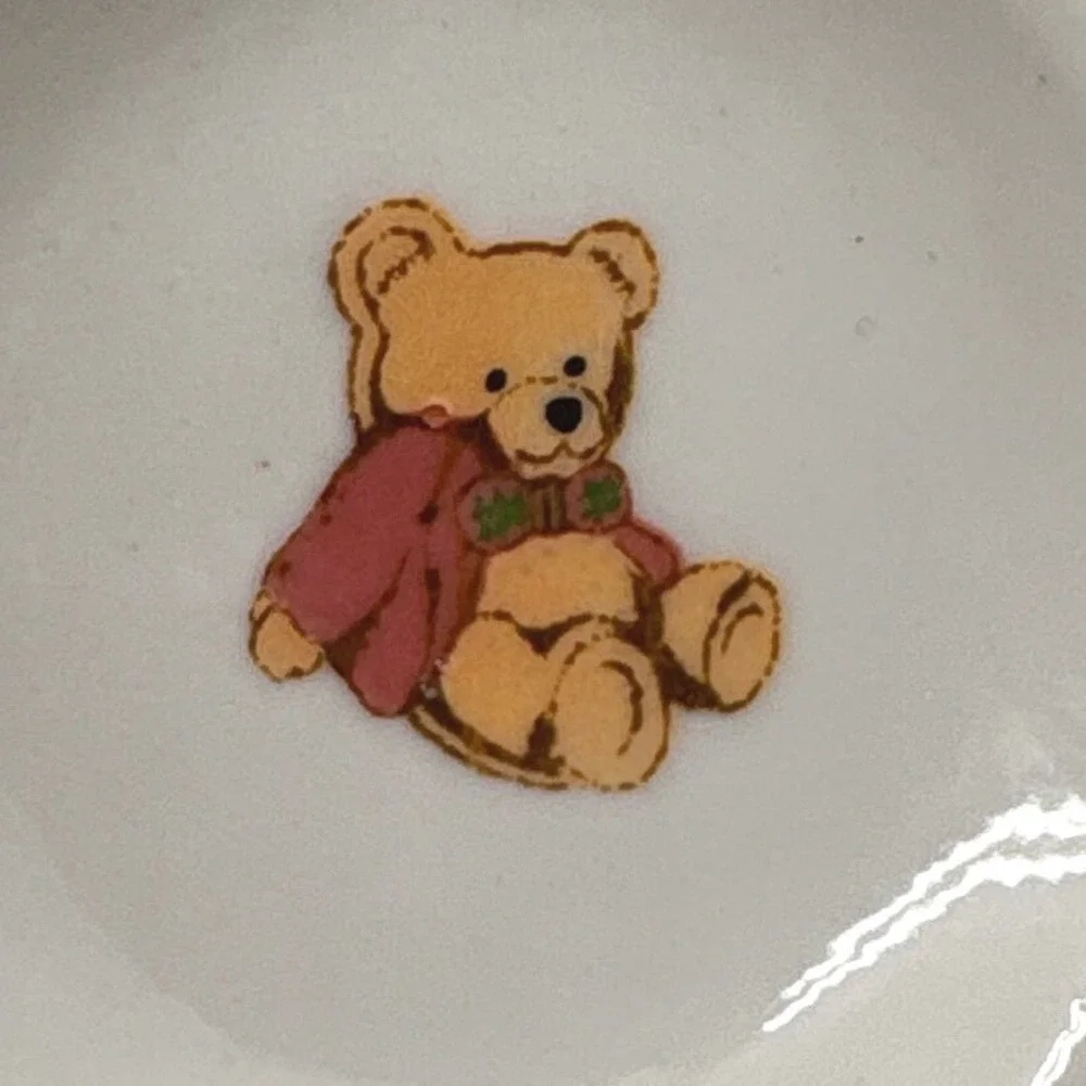 Vintage Miniature Teddy Bear Ceramic Trinket Dish White Round 2